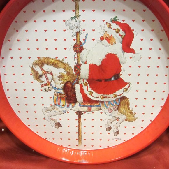 VTG SET OF 6 METAL HOLIDAY TRAYS, VERY FESTIVE & DECORATIVE - Picture 9 of 13